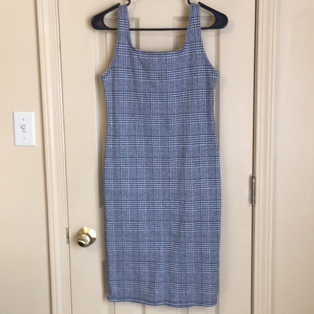 Fitted Plaid Midi Dress with Slit